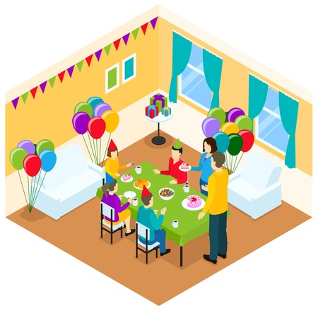 Celebration Of Birthday Isometric Designのイラスト素材