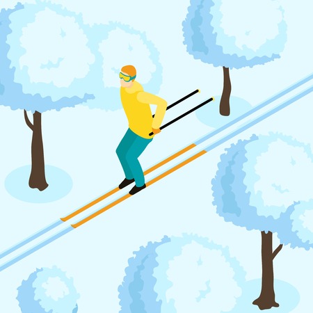 Man On Ski Isometric Illustrationのイラスト素材