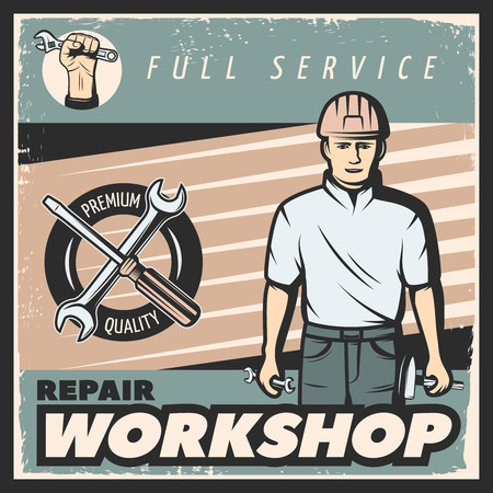 Vintage Repair Workshop Posterのイラスト素材