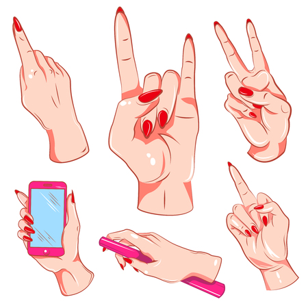 Woman Hand Gestures Setのイラスト素材