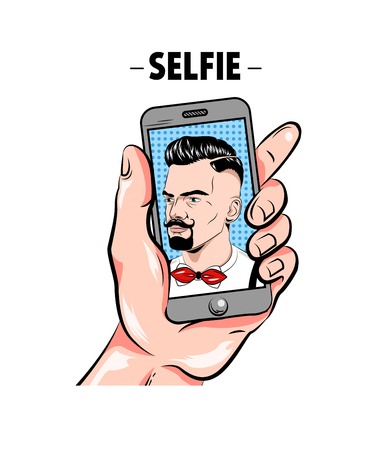 Hipster Taking Selfie Comic Templateのイラスト素材