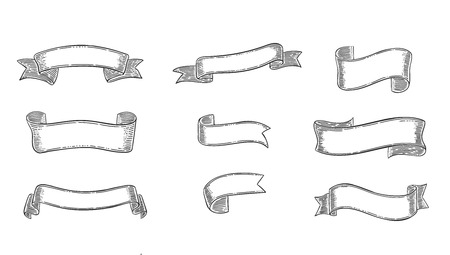 Engraving Elegant Ribbons Setのイラスト素材