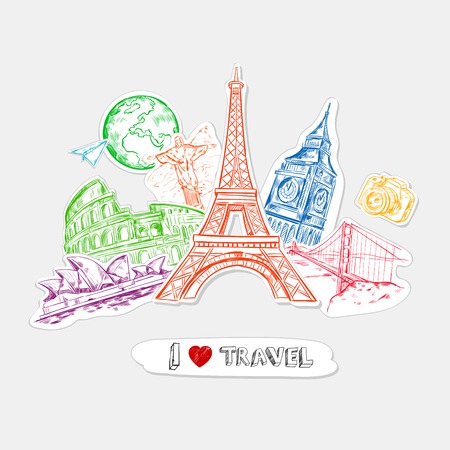 Travel Paper Stickers Setのイラスト素材