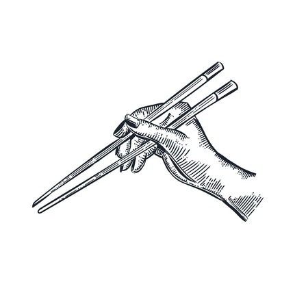 Hand Holding Wooden Chopsticks Templateのイラスト素材