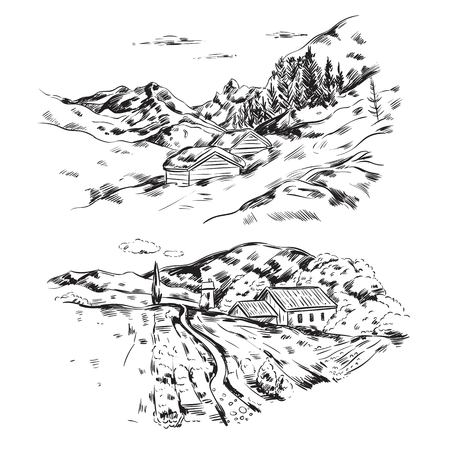 Hand Drawn Farm Landscapeのイラスト素材