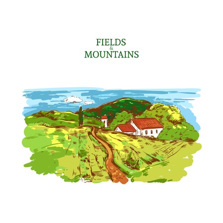 Colorful Farm Landscape Templateのイラスト素材
