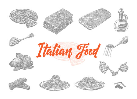 Hand Drawn Italian Food Icons Setのイラスト素材