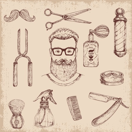 Hand Drawn Barber Elementsのイラスト素材