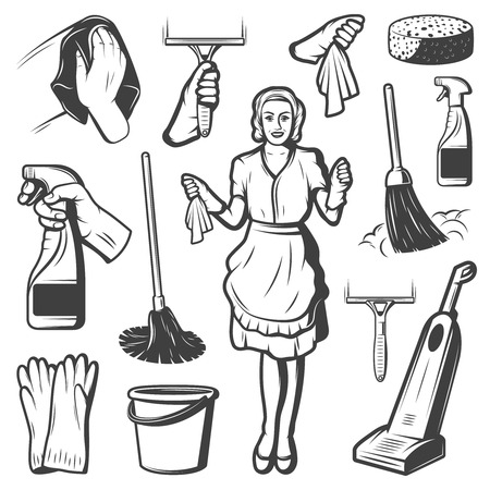 Vintage Cleaning Service Elements Collectionのイラスト素材