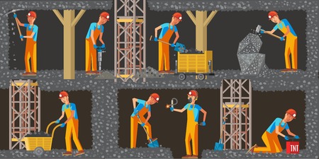 Coal Extraction Industry Horizontal Bannersのイラスト素材