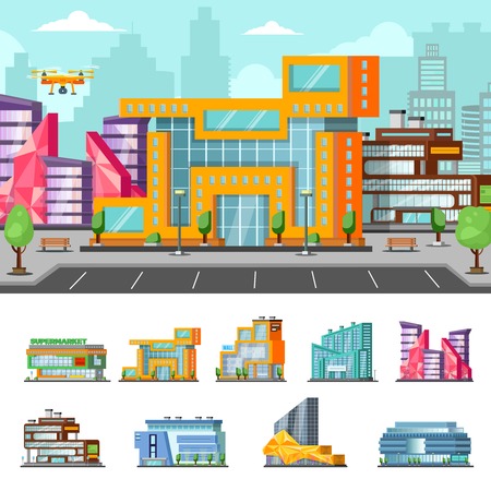 Shopping Mall Colorful Compositionのイラスト素材