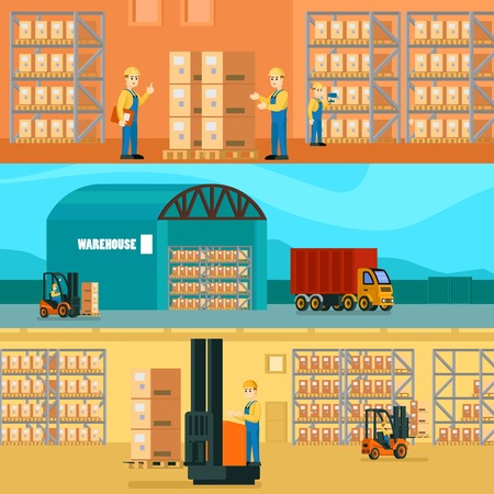 Logistic Warehouse Horizontal Bannersのイラスト素材