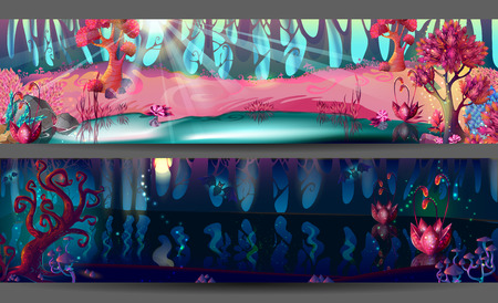 Enchanted Forest Horizontal Bannersのイラスト素材