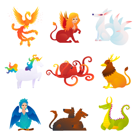 Mythical And Fantastic Creatures Setのイラスト素材