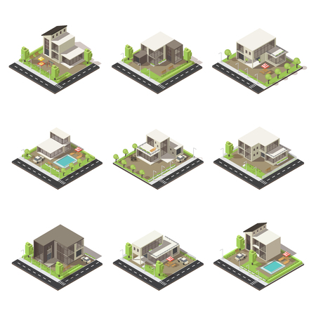 Isometric cottages and mansions set.のイラスト素材