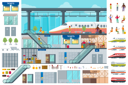 Flat Train Station Infographic Conceptのイラスト素材