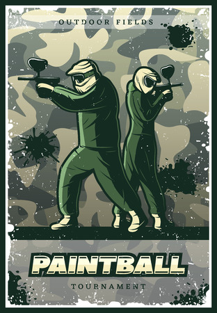 Vintage Colorful Paintball Club Posterのイラスト素材