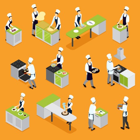 Isometric People Cooking Setのイラスト素材