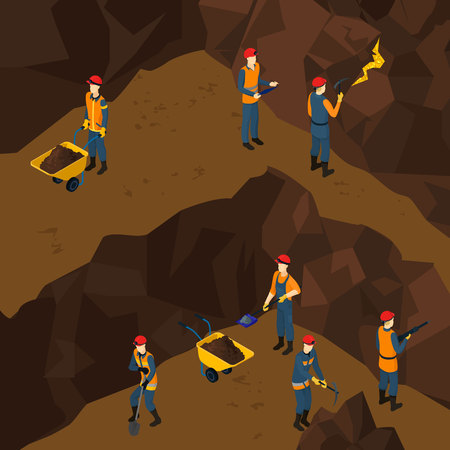 Isometric Working Miner People Conceptのイラスト素材