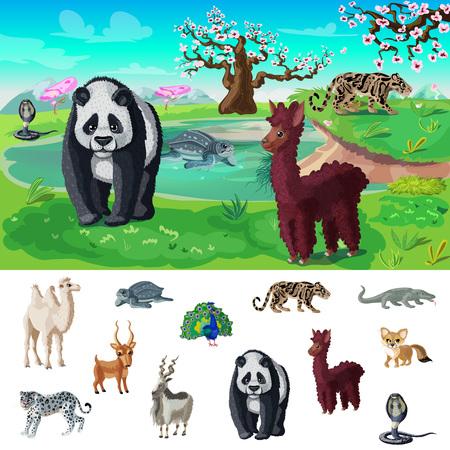 Cartoon Asian Wildlife Conceptのイラスト素材