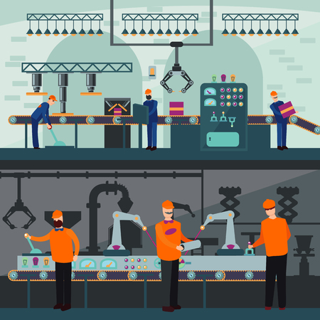 Industrial Manufacturing Plant Horizontal Bannersのイラスト素材
