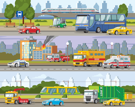 Modern Urban Traffic Horizontal Bannersのイラスト素材