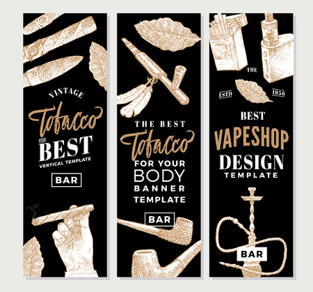 Vintage Tobacco Vertical Banners.のイラスト素材