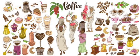 Colorful Doodle Coffee Elements Setのイラスト素材
