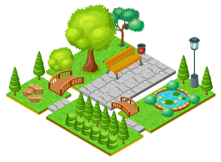 Isometric Light Park Landscape Templateのイラスト素材