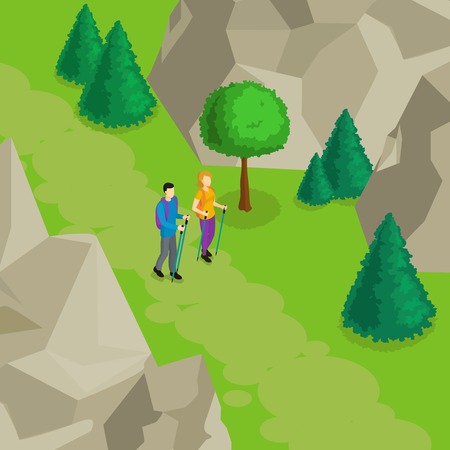 Colorful Isometric Hiking Templateのイラスト素材