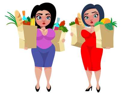 Colorful Cartoon Fat Women Conceptのイラスト素材