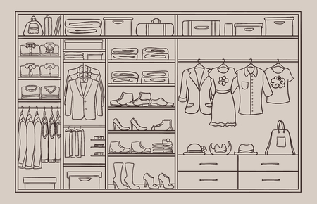 Doodle Male And Female Wardrobe Conceptのイラスト素材