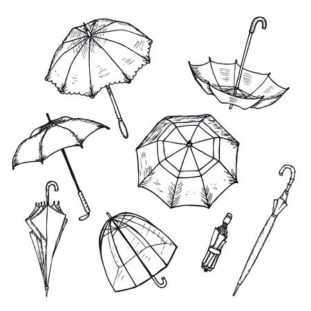 Hand Drawn Umbrellas Setのイラスト素材