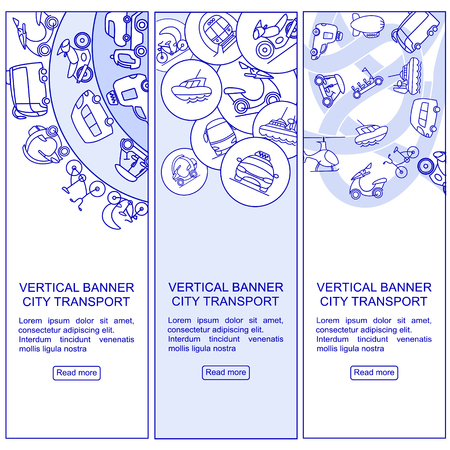 City transport vertical banners with outline vehicles web icons in monochrome style vector illustrationのイラスト素材