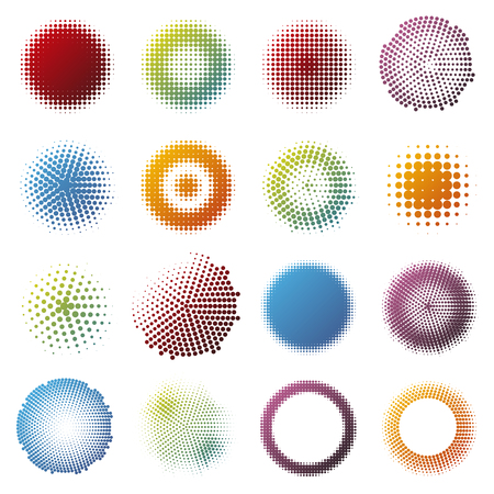 Colorful halftone design round elements collection with dotted light creative circles isolated vector illustrationのイラスト素材