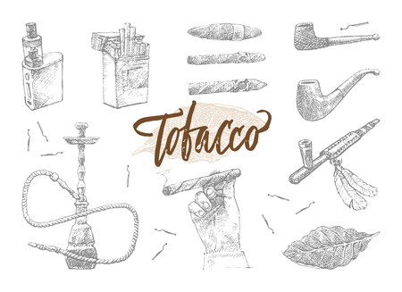 Hand Drawn Tobacco Elements Setのイラスト素材