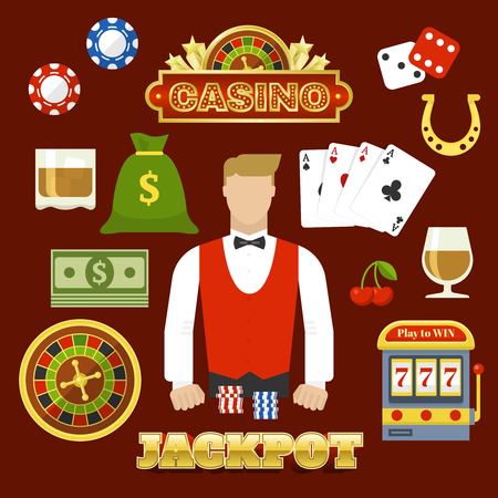 Flat Casino Elements Set vector illustration.のイラスト素材
