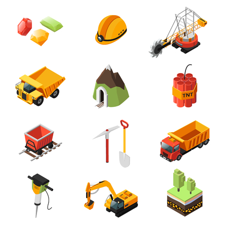 Isometric Mining Industry Elements Set vector illustration.のイラスト素材