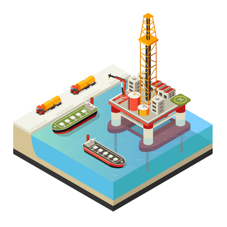 Isometric Water Oil Platform Conceptのイラスト素材
