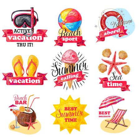 Sketch Colored Summer Vacation Labels Setのイラスト素材
