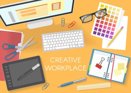 Colorful Office Workplace Top View Templateのイラスト素材