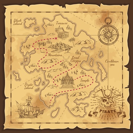 Pirate Treasure Map Hand Drawn Illustrationのイラスト素材