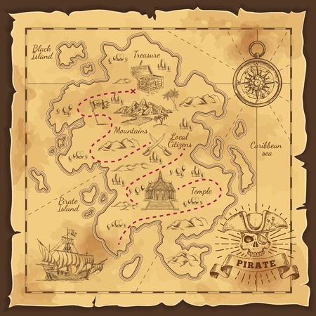 Pirate Treasure Map Hand Drawn Illustration