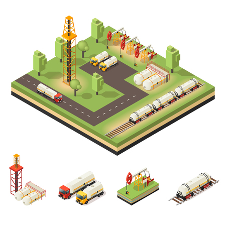 Colorful Isometric Oil Extraction Compositionのイラスト素材