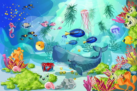 Cartoon Colorful Marine Underwater Life Backgroundのイラスト素材