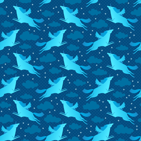 Unicorns Blue Seamless Patternのイラスト素材