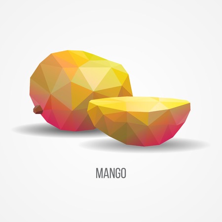 Bright healthy mango fruit concept in geometric polygonal style on gray background isolated vector illustrationのイラスト素材