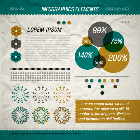 Circle infographic elements with information and percent ratio marked via size of circles vector illustrationのイラスト素材