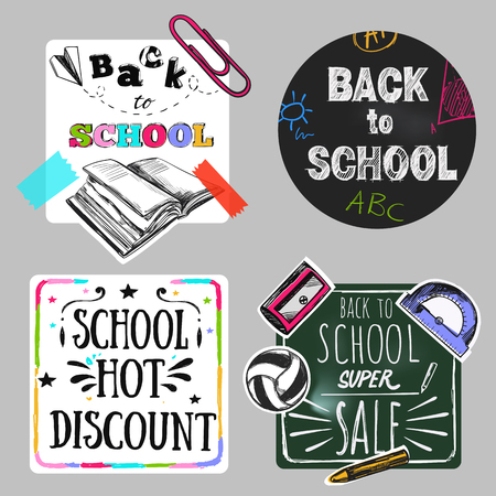 Back to school doodle label set.のイラスト素材