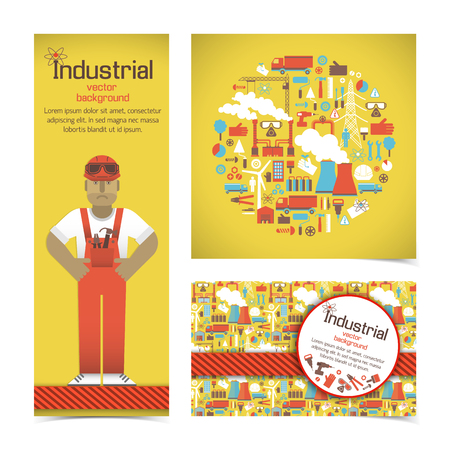 Worker And Industrial Equipment Setのイラスト素材